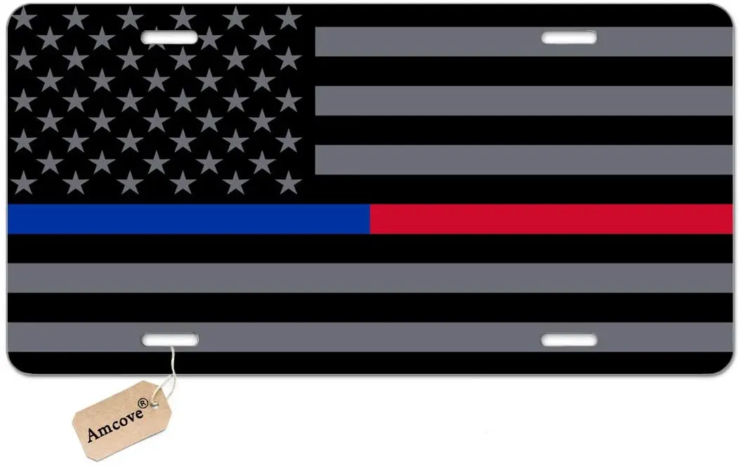 

Amбухта номерного знака тонкий синий красный линия полицейский и пожарный уважение и Honor правоохранительный флаг декоративный автомобильны...