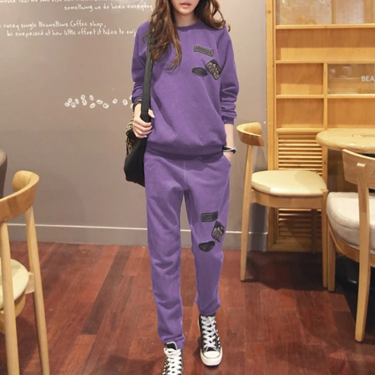 Purple Spring S-6XL, женская спортивная одежда, спортивные костюмы, весна, осень, зима, повседневные, плюс бархат, Толстая Толстовка+ штаны, комплекты для женщин размера плюс - Цвет: Purple Spring