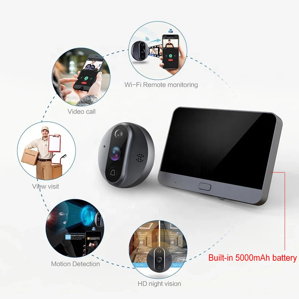 Скидка Дверной звонок Wi-Fi Tuya HD720P, встроенный аккумулятор 3000 мАч, 3,5-дюймовый экран, широкоугольный объектив 4,3 °, поддержка AHD-моментального снимка, ...