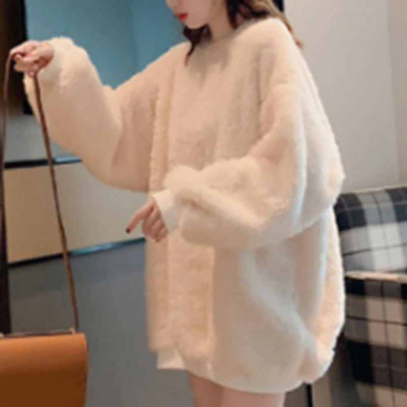 

Women Casual Sweater Ladies Thicker Plush Fur Warm Sweaters Soft Simple All-match Leisure Pullovers Girls Trendy Sweatshirts