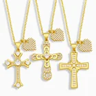 Ожерелье FLOLA Gold Vermeil с крестом, женское ожерелье с кулоном в виде сердца из белого камня, кубический цирконий, оптовая продажа, ювелирные изделия, подарки nkev05
