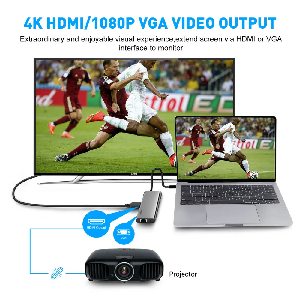 Usb хаб EKSA 11 в 1 переходная док станция Thunderbolt 3 Type C с портом USB 0 2 для MacBook Pro 1080P VGA RJ45 4K