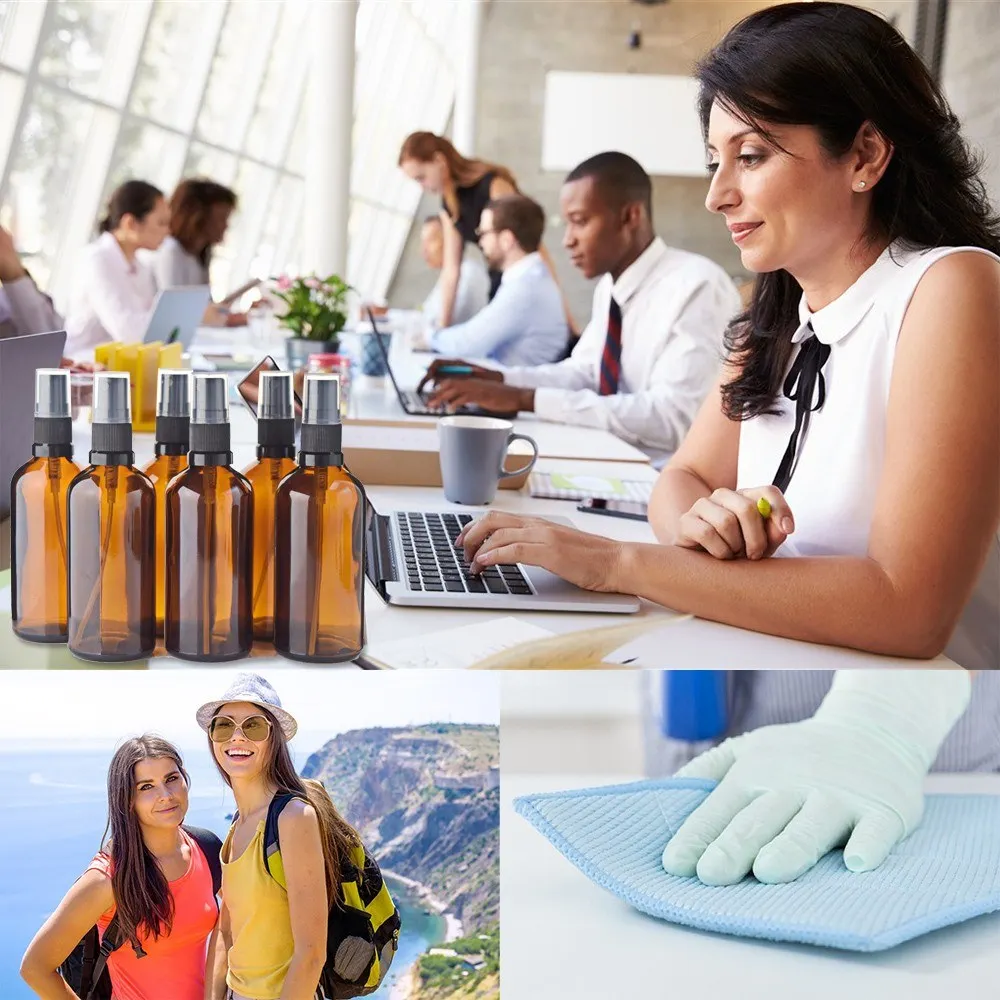 

6Pcs 100ML Empty Amber Glass Mist Spray Bottles Refillable Glass Containers