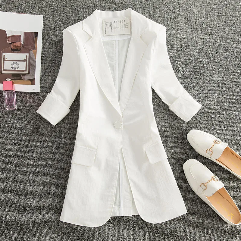 

White Suit Jacket Female Casual Solid Plus Size Office Ladies Tops Long Blazer Women Loose Streetwear Blazer Femenino 3XL Q4291