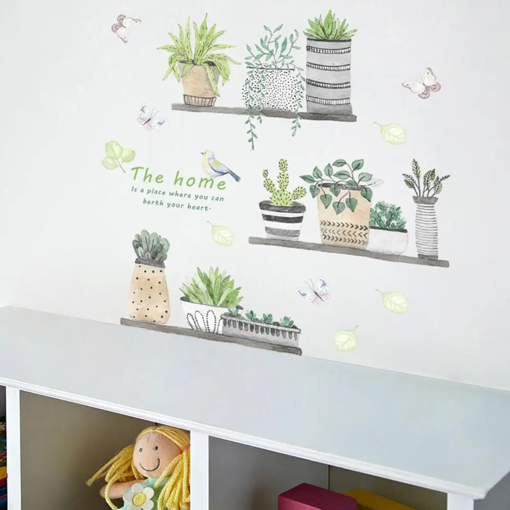 Garden plant Bonsai Flower butterfly Wall Stickers For Home Decor Living PVC DIY Decals Mural Art Decoration |