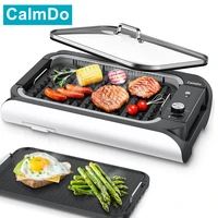 CalmDo 1000W Electric indoor Smokeless Grill Griddle Stove Iron Cast Contact Grill Household Kitchen Appliances BBQ Grill