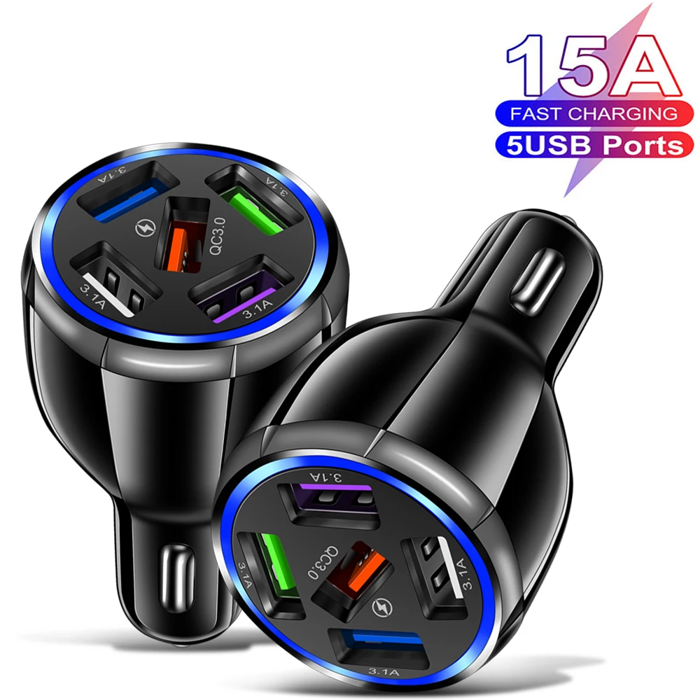 

Автомобильное зарядное устройство с 5 USB-портами, 15 А, 45 Вт