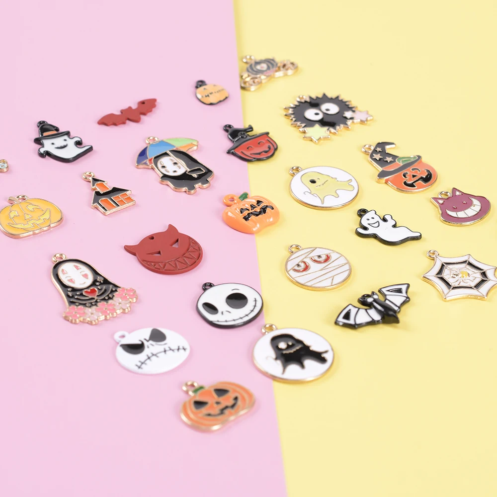 

Эмалированная тыква, подвеска в виде потенциального паука для браслета, капельное масло, подвеска на Хэллоуин, ожерелье, аксессуары «сделай...