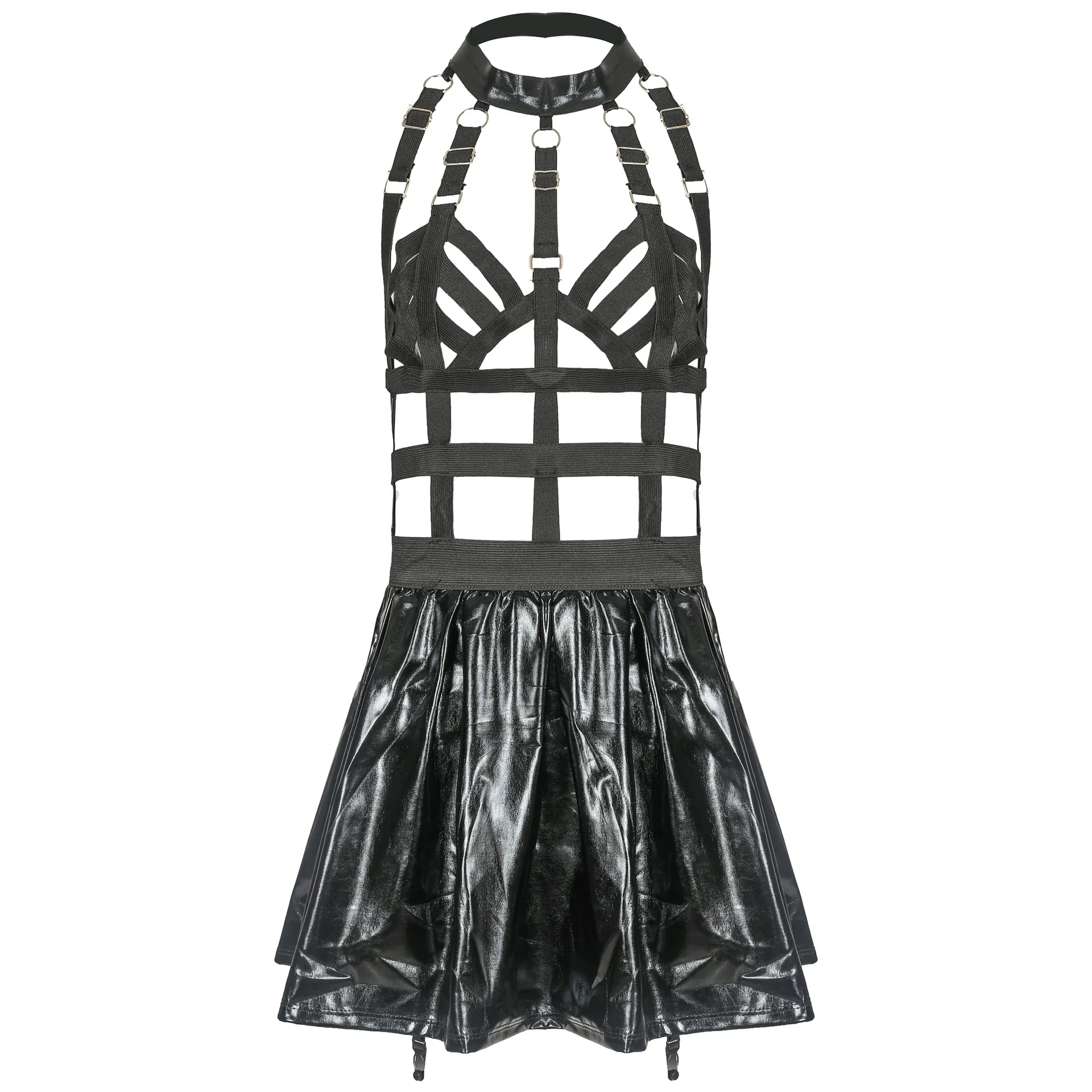 Соблазнительное женское нижнее белье из искусственной кожи черного цвета с