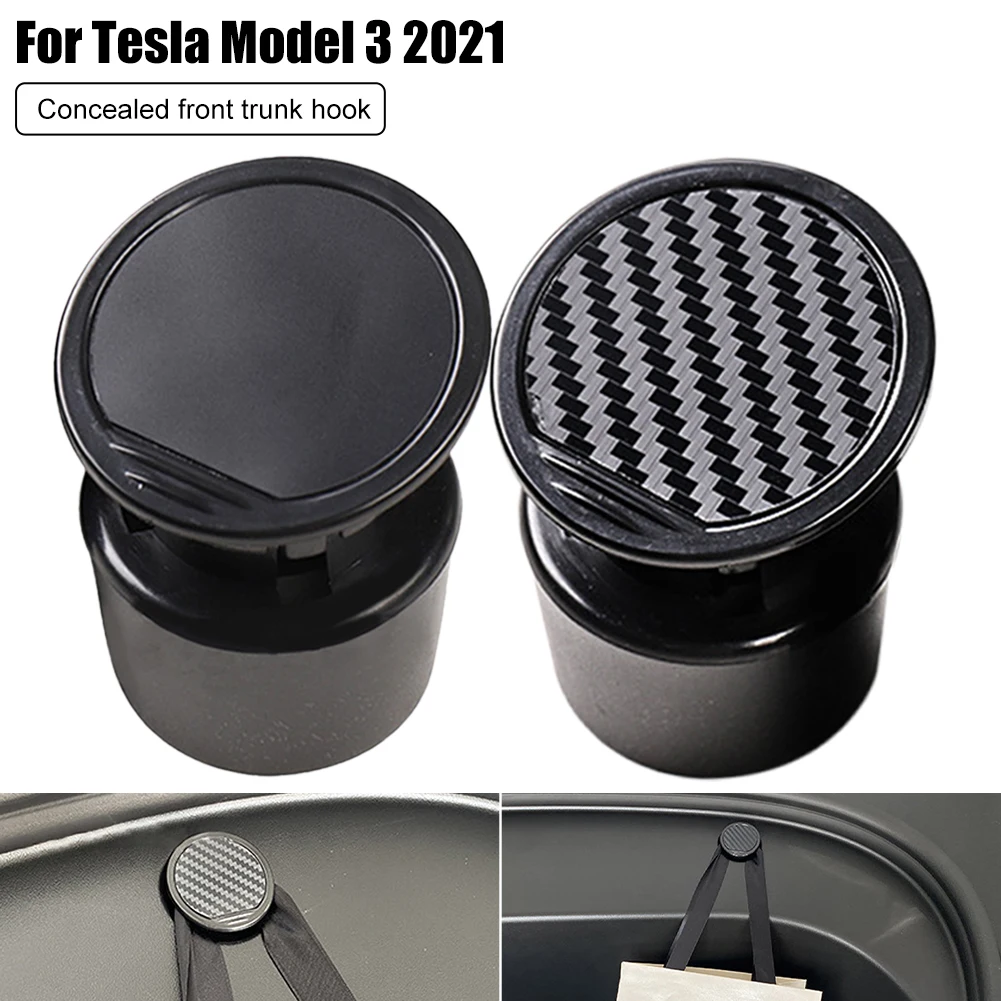 

Carbon Fiber Car Front Trunk Hook Organizer Frunk Bolt Cover Hook Grocery Bag Hanger Hook for 2021 Tesla Model 3 Car Accessories