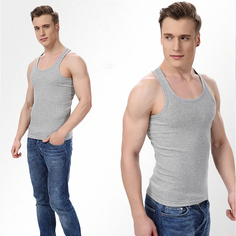 

2021 Men's Pure Cotton Undershirt Solid Color Seamless Underwear Close-fitting Broad Shoulders V Neck Vest Comfortable T-shirt