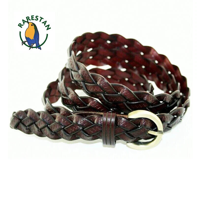 

RARESTAN Women Cowhide Leather Belt Handmade Woven Braid Dress Sash Jean Slim Leather Belt