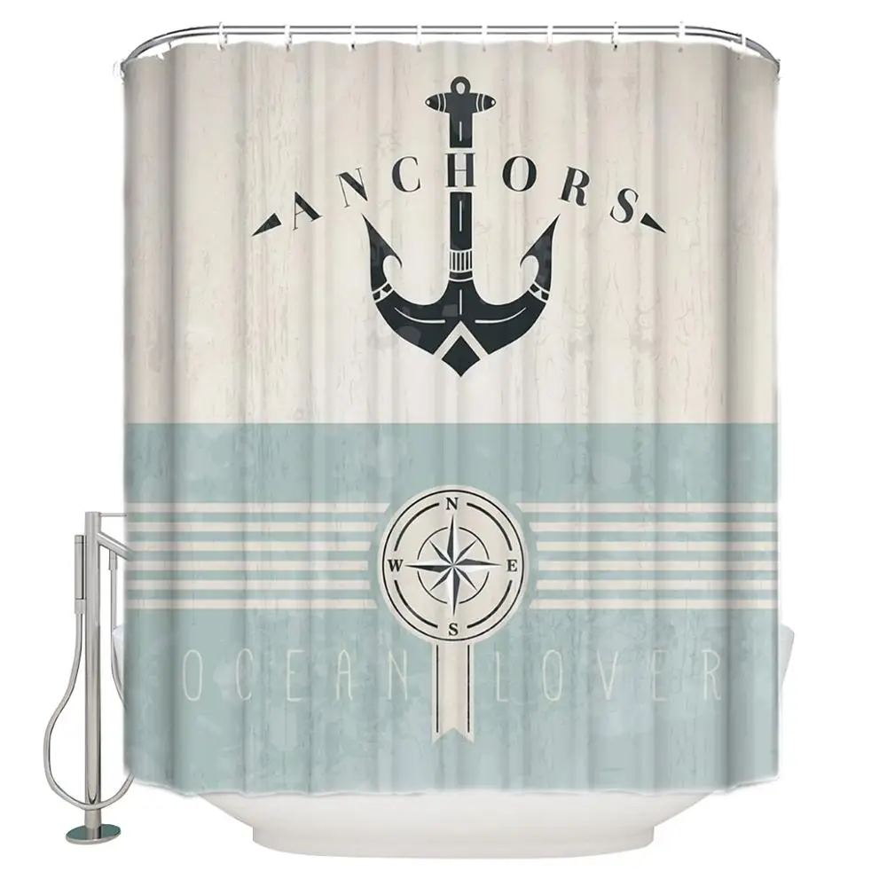 Занавеска для душа с морским якорем морской тематикой антикварная бежевая