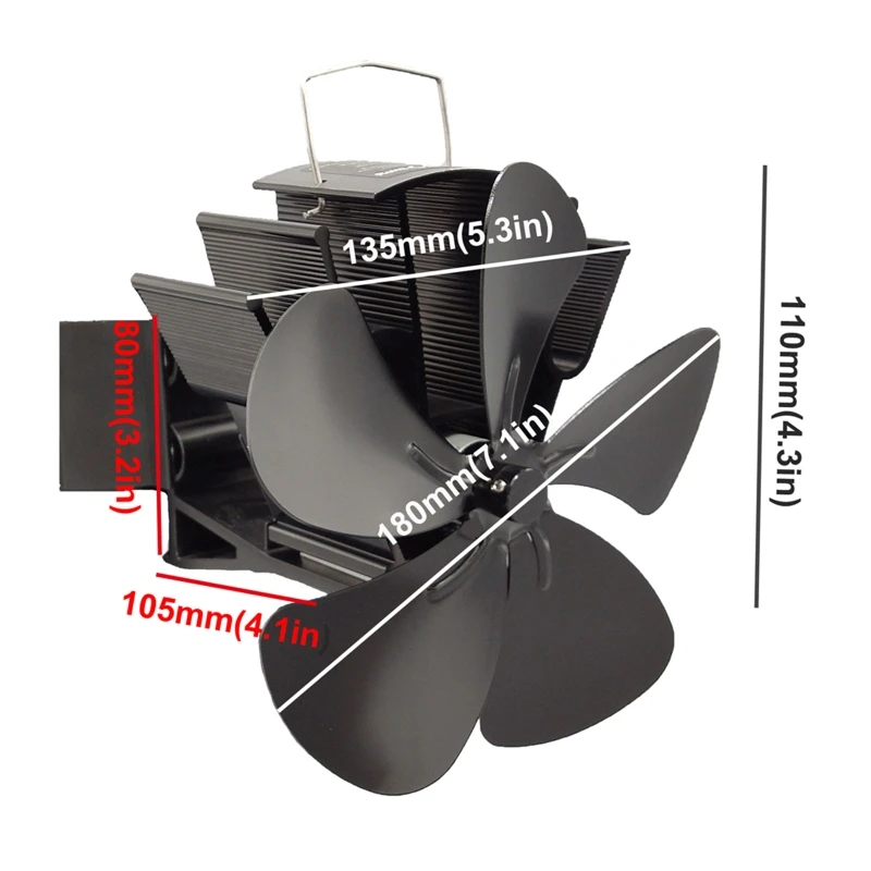 

5 Blades Heat Powered Stove Fan Wall Mounted with Magnetic Thermometer Efficient Heat Distribution Silent for Large Room