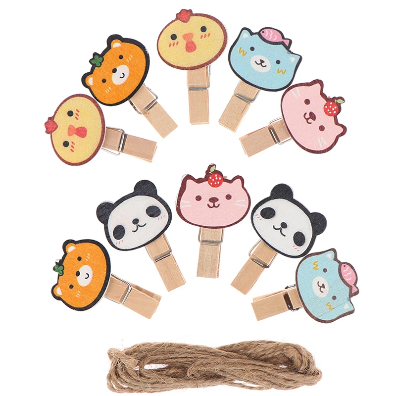 

10 pcs/lot Cute Mini Cartoon Animal Wood Clip Set / Small Craft Photo Pegs Kawaii Stationery