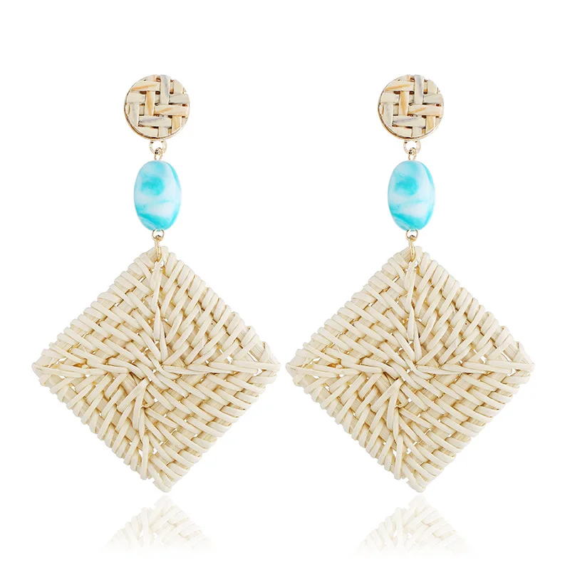 Cpop этнические серьги ручной работы из ротанга для женщин длинные подвесные