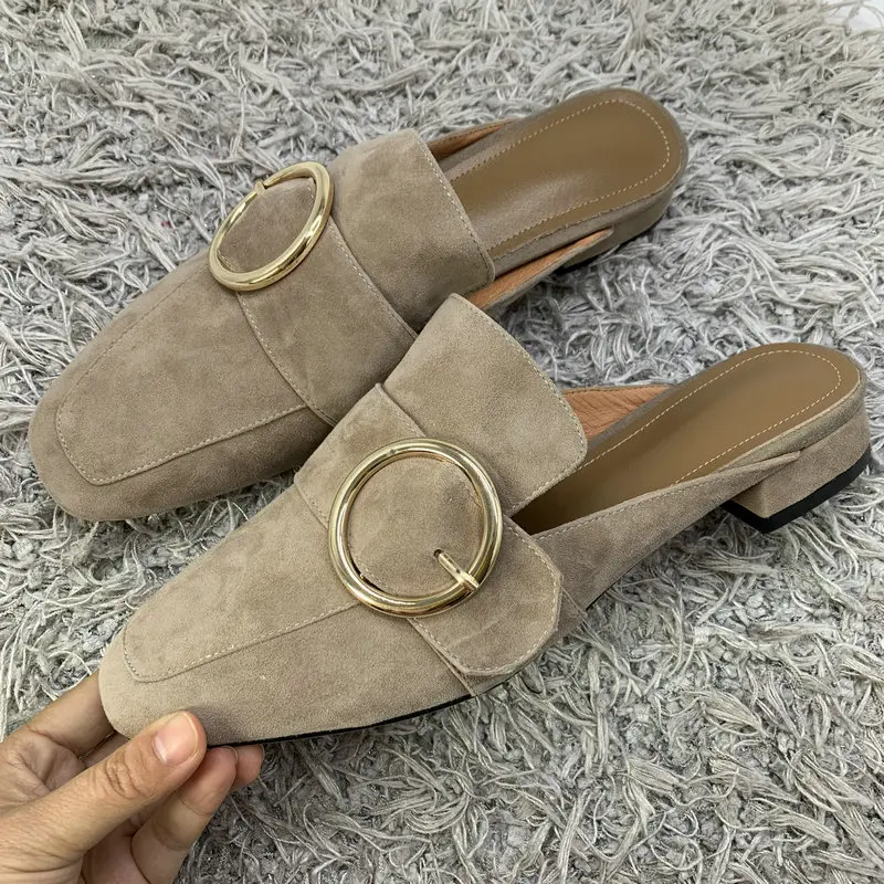 

Women Slippers Slip On Mules Flat Women Casual Shoes British style Buckle Slipper Outdoor Slide Low Heel Footwear