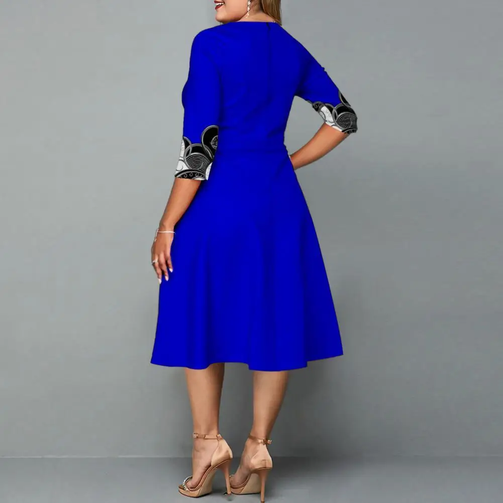 

Stylish Fomal Dress Three Quarter Sleeve Female Crew Neck Slim Dress Midi Dress Ladies Dress