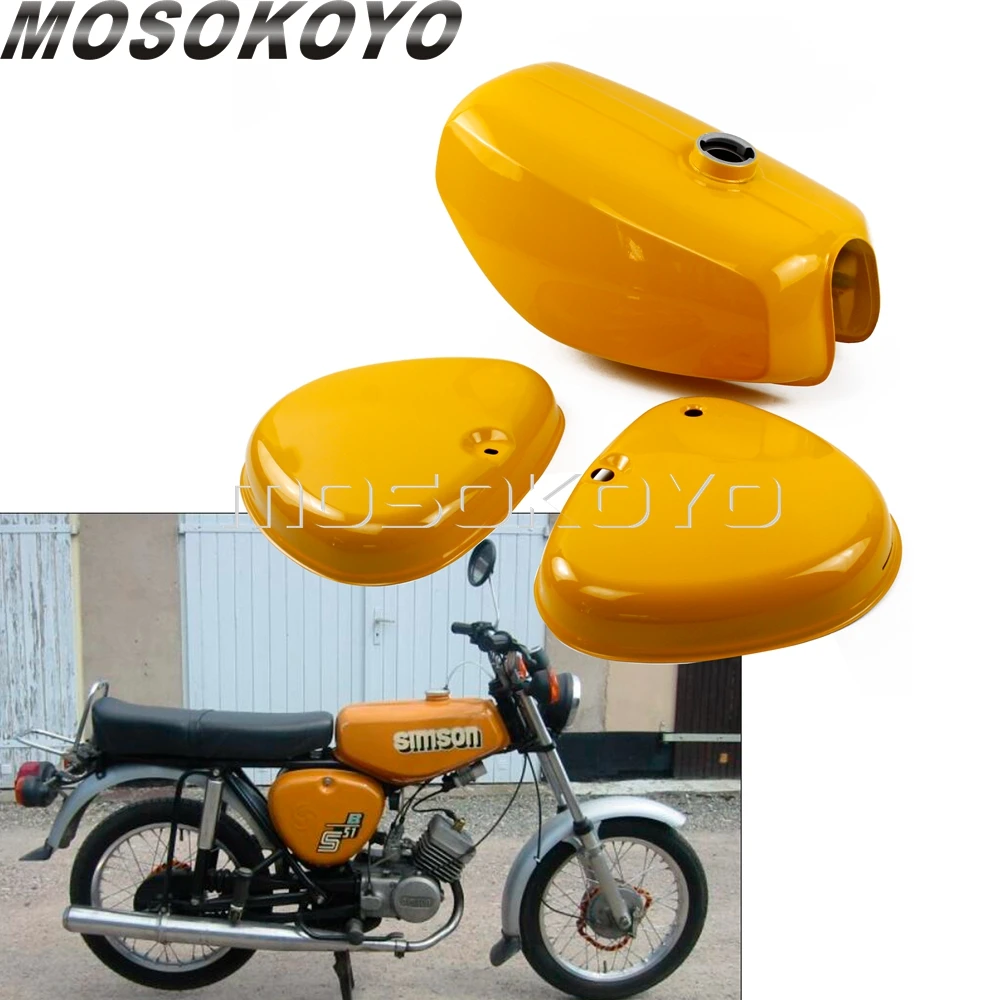 Retro Motorcycle Yellow Oil Fuel Tank with Right+ Left Side Cover Pad for Simson S50 S51 S70 all years （190830, 200655, 200200）