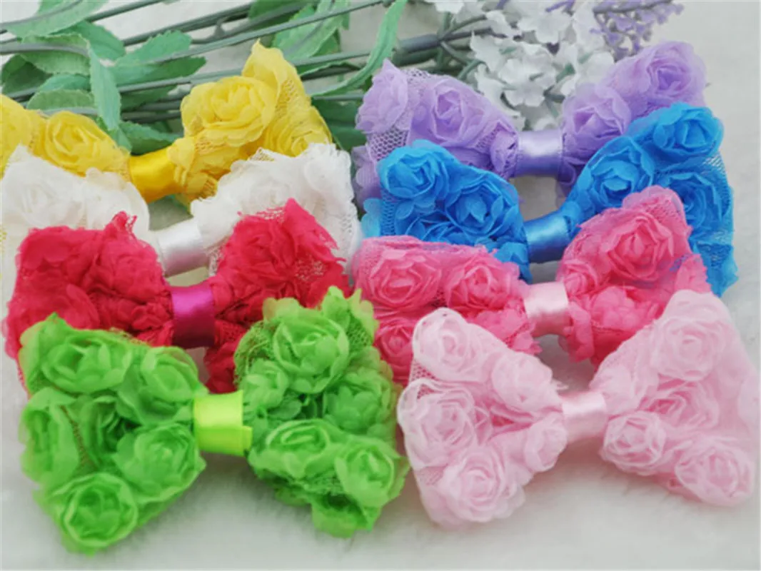 8 шт 3 2 &quotPinkHair лук зажимы Grosgrain шифон банты с цветами свадебные аппликации B181 | Дом