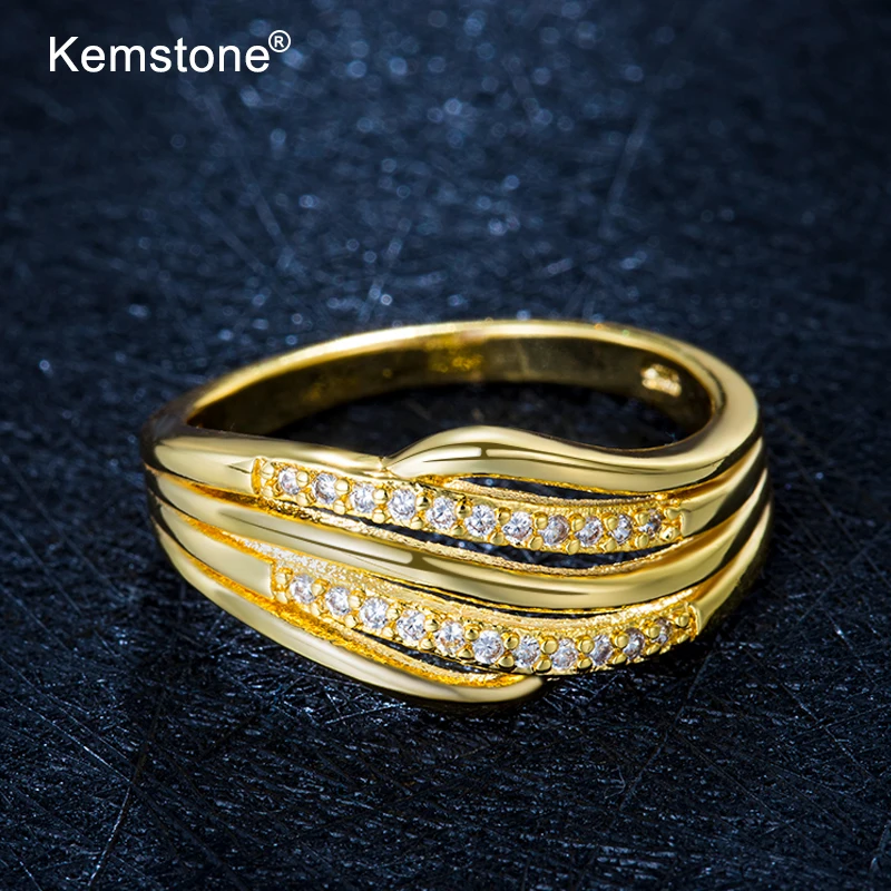 Модные обручальные кольца Kemstone цвета розового золота гибкие линии кубические