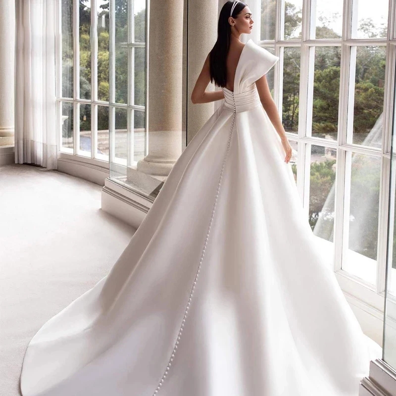 Женское атласное платье принцессы ТРАПЕЦИЕВИДНОЕ ПЛАТЬЕ на одно плечо без