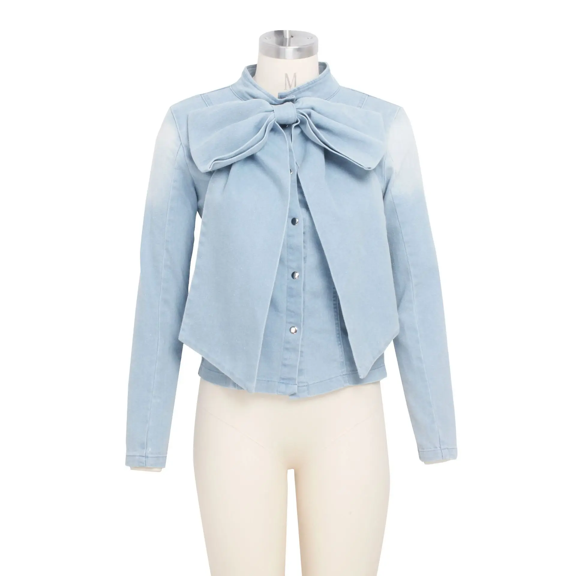 

Women Autumn Sexy Ripped Bow Denim Jackets Jeans Vintage Casual Jean Jacket Puff Sleeve Female Chic Coat Streetwear Plus Size