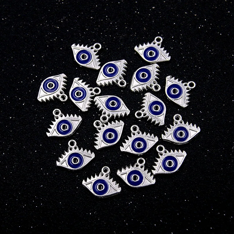 

30Pcs 10.5*13mm Charms Drop Oil Single Blue Eyes Alloy Metal Pendant For DIYJewelry Necklace Handwork Making Material