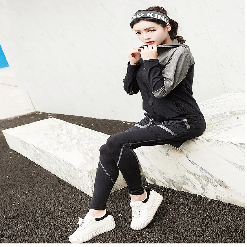 

2020 Newest 5 Pieces Suit Yoga Suit Female Plus Size Fitness Suit Yoga Set Hoodie Comfortable Quick-drying Sportswear Size M~4XL