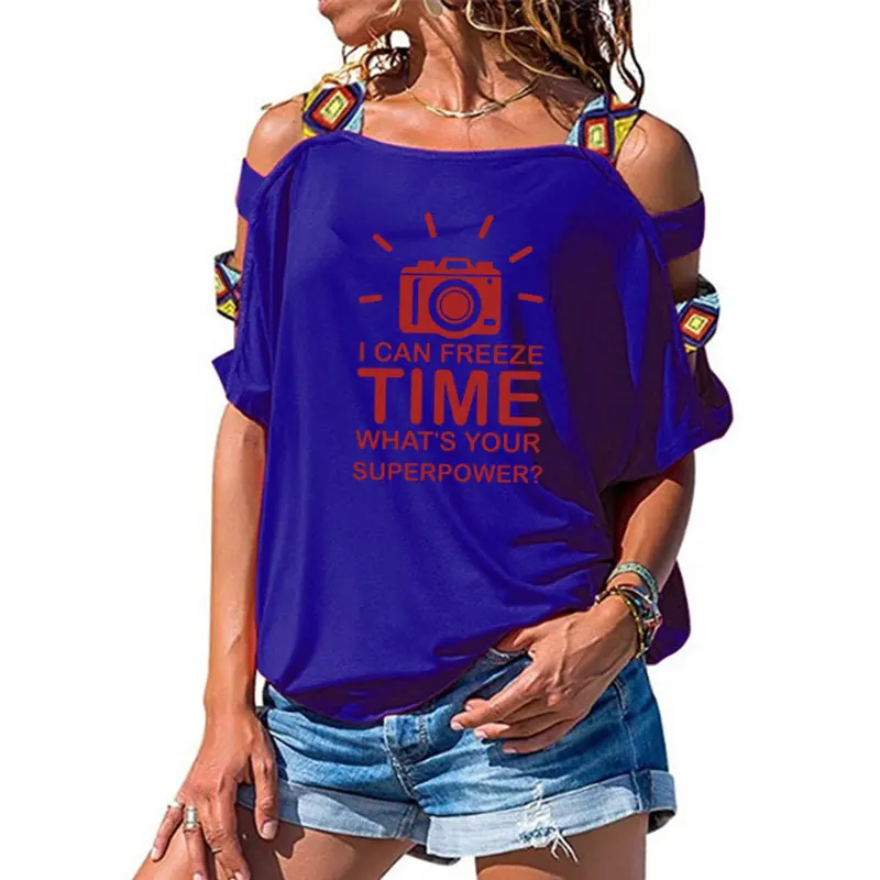 Фотограф Футболка женская футболка Камера заморозить время хлопковая с