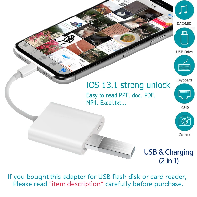 Reilim OTG адаптер для Apple к USB камера ридер адаптер для lightning iOS 13 Соединительный комплект кабель синхронизации данных для IPhone 6 7 8 X