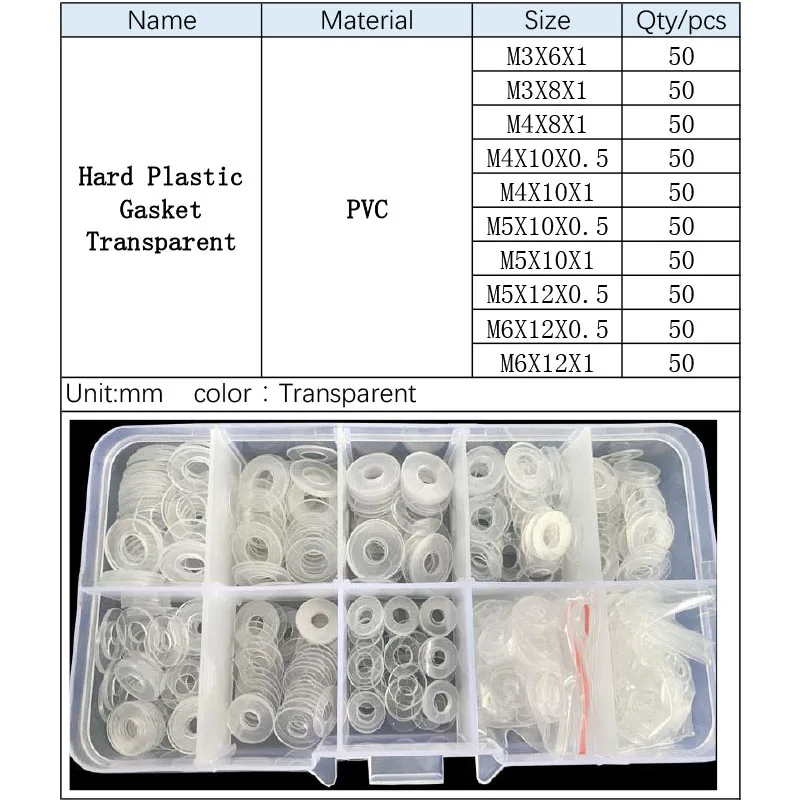 PVC Flat Washers M3 M4 M5 M6 Hard Plastic Paded Gasket Transparent Insulation Assortment Kit | Обустройство дома