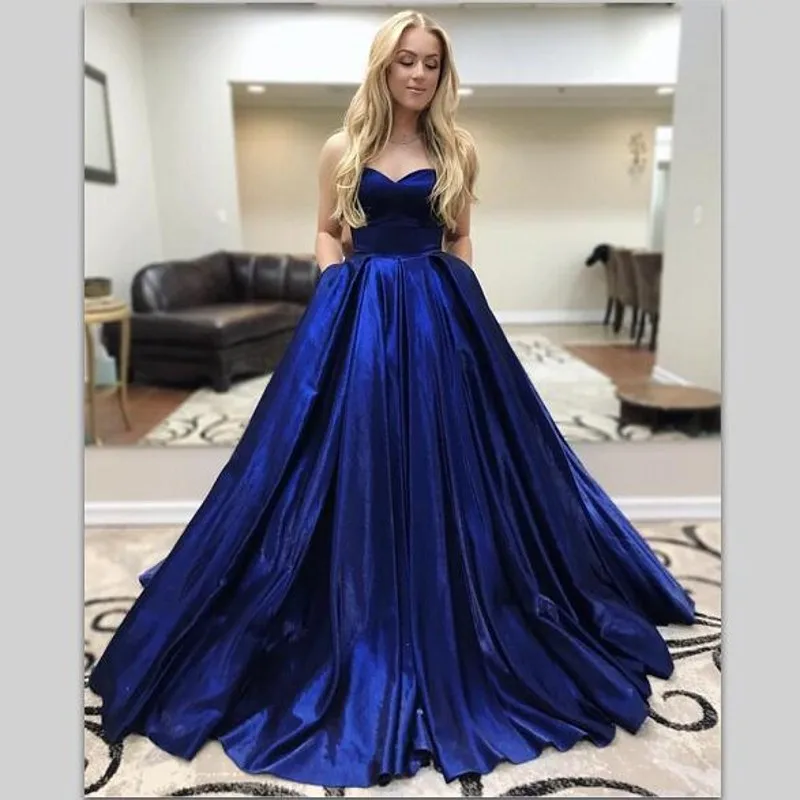 

Женское атласное вечернее платье с длинным шлейфом, ТРАПЕЦИЕВИДНОЕ платье для выпускного вечера, с застежкой-молнией сзади, ярко-синего цве...