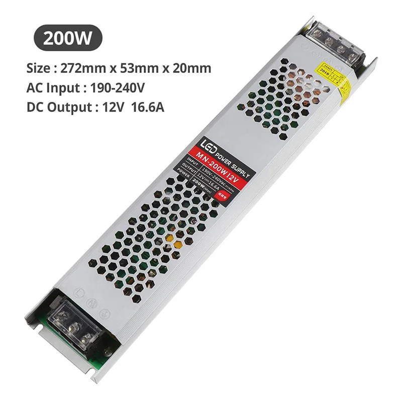 Ультра тонкий светодиодный Питание DC 12 V освещение трансформаторы 60 W 100 150 200 300 AC190