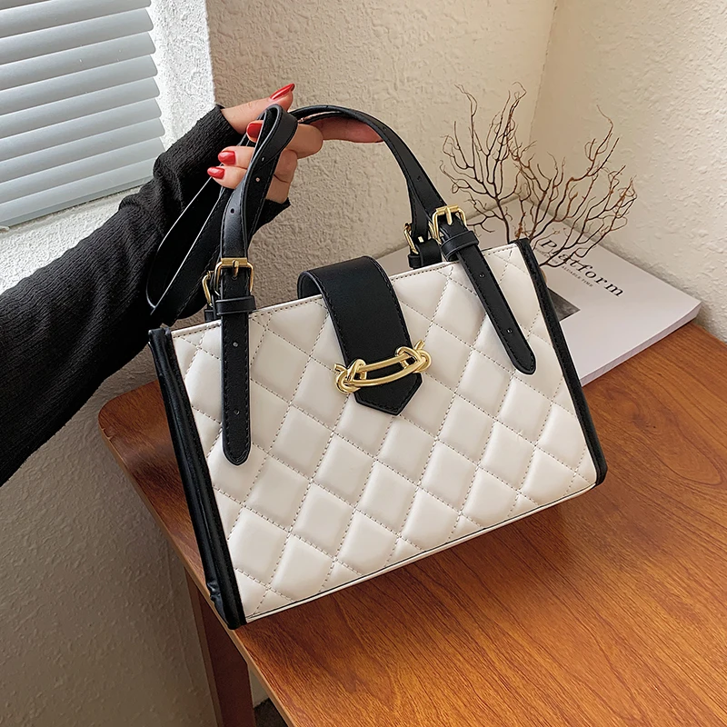 

Сумка-тоут с ромбовидной вышивкой, новинка 2021, модная универсальная сумка на одно плечо, яркая вместительная сумка высокого качества