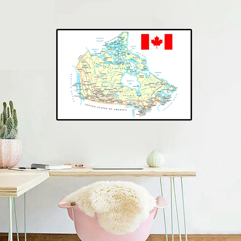 Mapa de Canadá de 59x42cm, lienzo de pintura decorativa para pared, Póster Artístico para sala de estar, decoración del hogar, suministros escolares, regalo de viaje