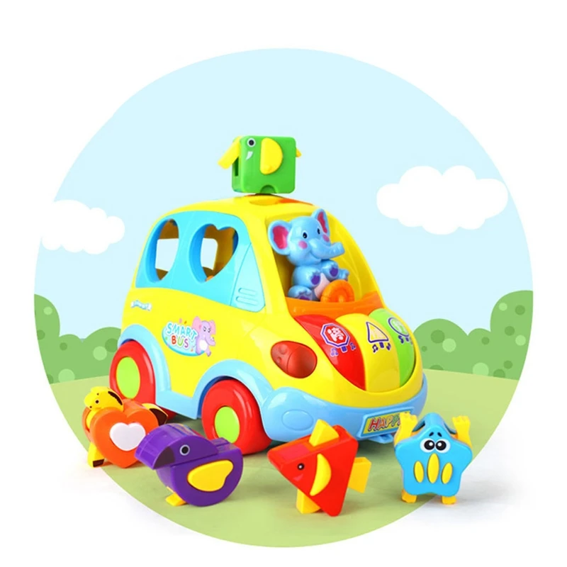 

C5AA Musical Shape Smart Bus Elephant Driver Enlightenment Vehicle for Preschoolers with 5 Different Stereoscopic Squares