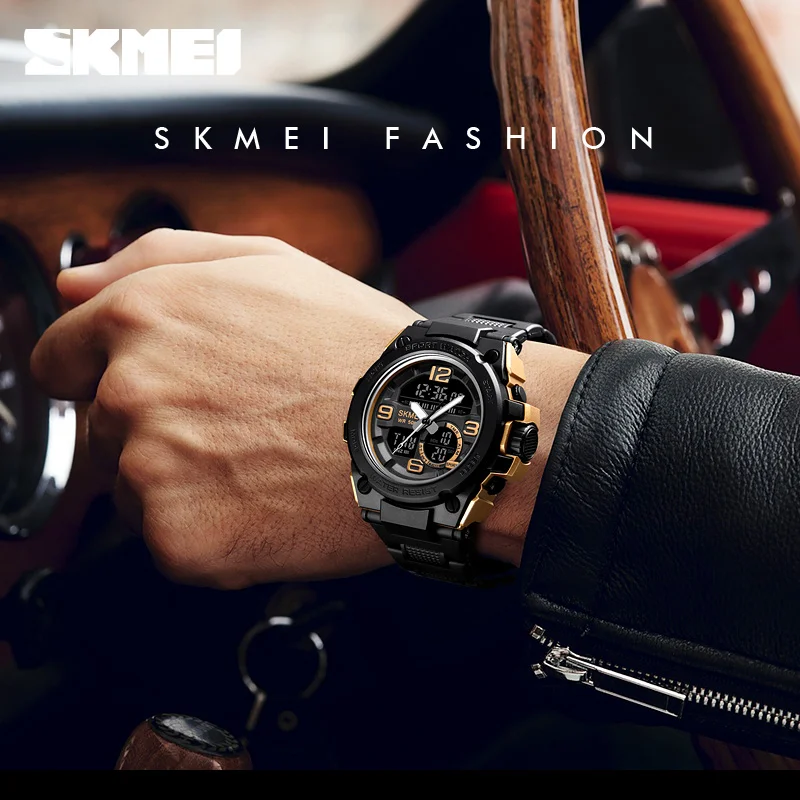 SKMEI новые мужские спортивные часы 5 бар водонепроницаемые наручные двойной