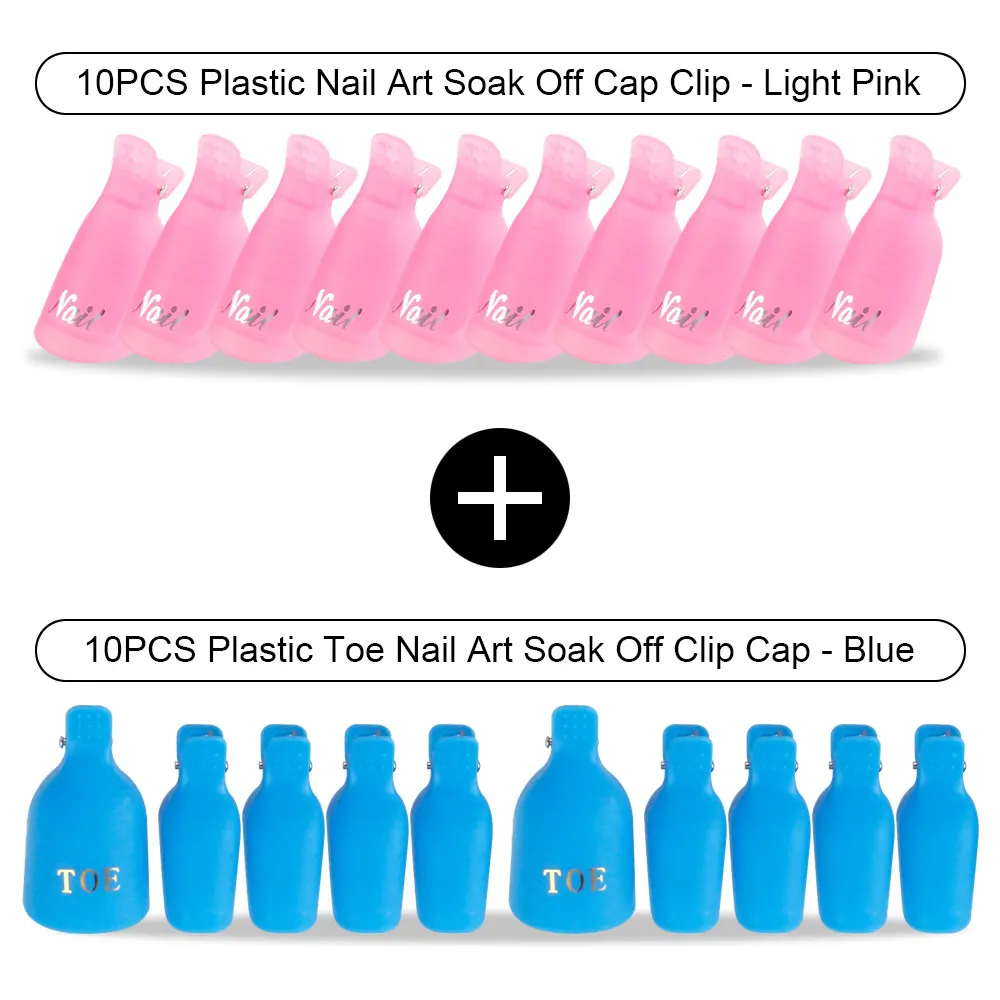 Blue Toe BarbiePin H 20 шт Пластиковый Лак для ногтей замочить от крышки зажимы УФ-гель для ногтей для удаления обертывания обезжириватель очиститель для маникюрного инструмента пальцы и пальцы ног - Цвет: Blue Toe BarbiePin H