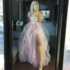 Женская фатиновая юбка с высоким разрезом, длинная драпированная юбка-макси для выпускного вечера, свадьбы, вечеринки, розовые юбки
