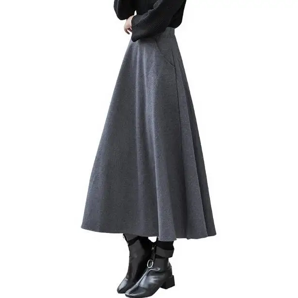 Осень Зима Wram Толстая Женская шерстяная юбка эластичные юбки с высокой талией