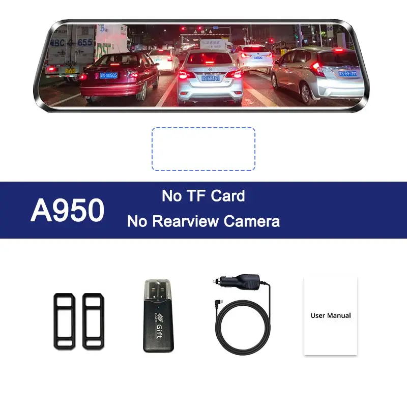 A950 - No TF Card Двойной 1080P 1" поток зеркало заднего вида автомобиля DVR 2.5D экран супер ночного видения Dash Cam камера видео рекордер Авто Регистратор - Название цвета: A950 - No TF Card