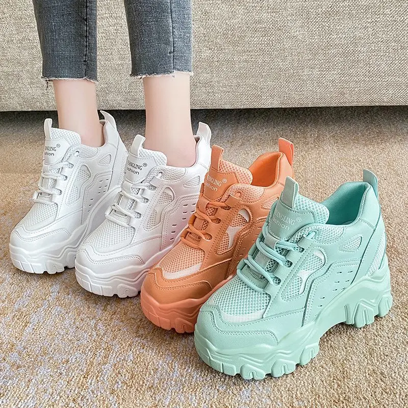 

Spring and autumn ladies sneakers 2021 women's thick-soled casual vulcanized shoes woman Zeng Gao pink white sneakers