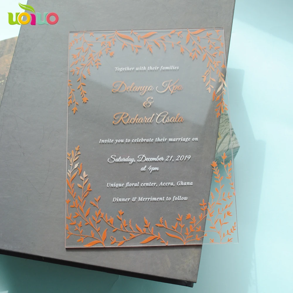 Прозрачные расширенные настройки свадебные пригласительные открытки УФ печать