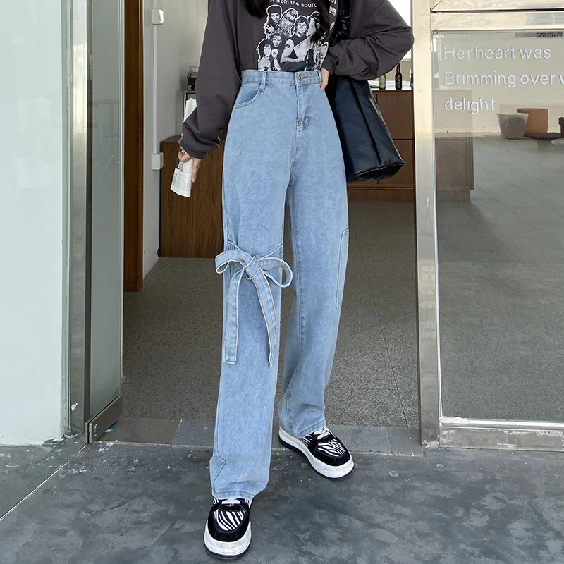 

High Waist Wide Leg Pants Jeans Women's 2021 spring and summer street photo show thin straight tube loose floor pants