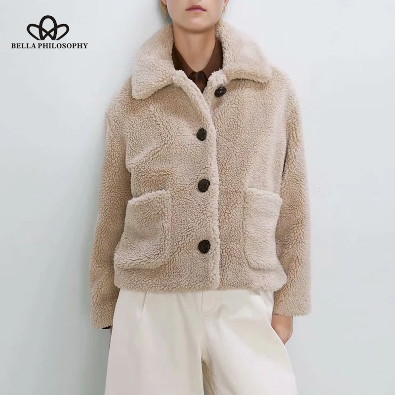 

HStar Women Winter Single Breasted Jackets Vintage Pockets Female Loose Warm Coat Streetwear Lady Teddy Outwears