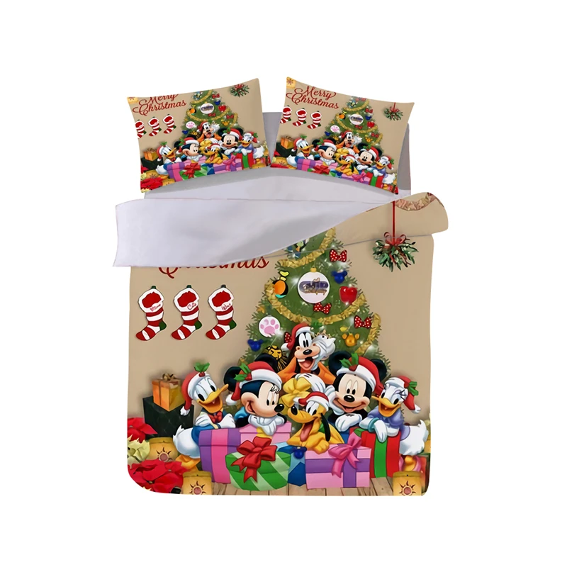 

Disney Mickey Minnie Christmas Tree Pattern Bedding Set Cartoon Duvet Cover Pillowcase Adult Children Holiday Bedroom Decor