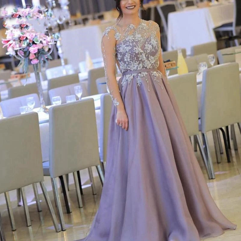 

Сексуальный длинный рукав длинный платье для выпускного с аппликациями кружевное платье с цветочным рисунком Бисер прозрачные o-образным в...