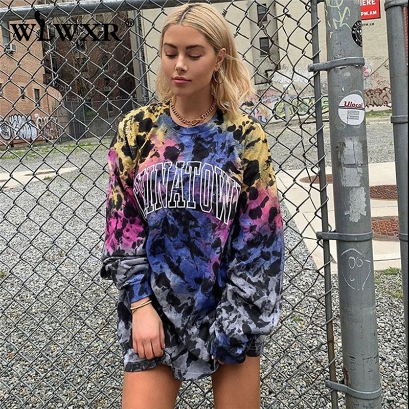 WLWXR женская уличная Толстовка большого размера с буквенным принтом Длинная