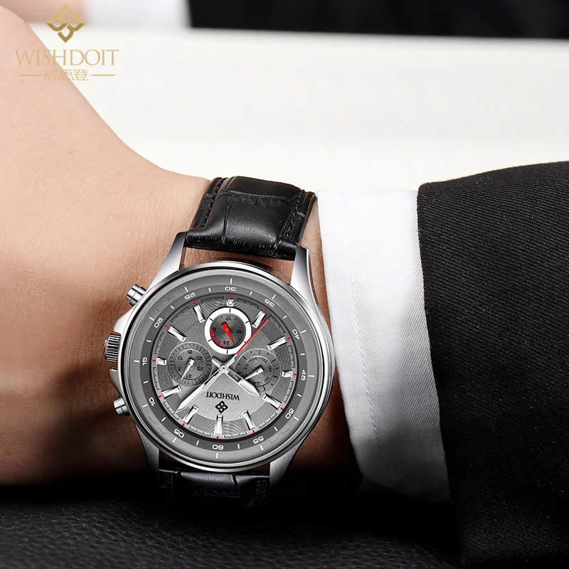 

WISHDOIT Men's Watches Business Watch Multifunctional Calendar Week Waterproof Luminous Stainless Steel Leather Quartz Clock